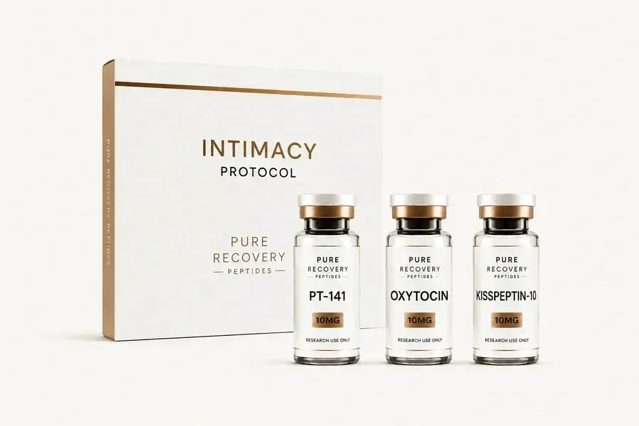 Intimacy Protocol — box and vials: PT-141, Oxytocin, Kisspeptin-10