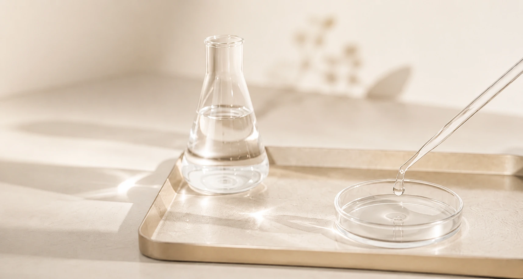 Laboratory glassware and volumetric flask for peptide purity analysis at Pure Recovery Labs Australia